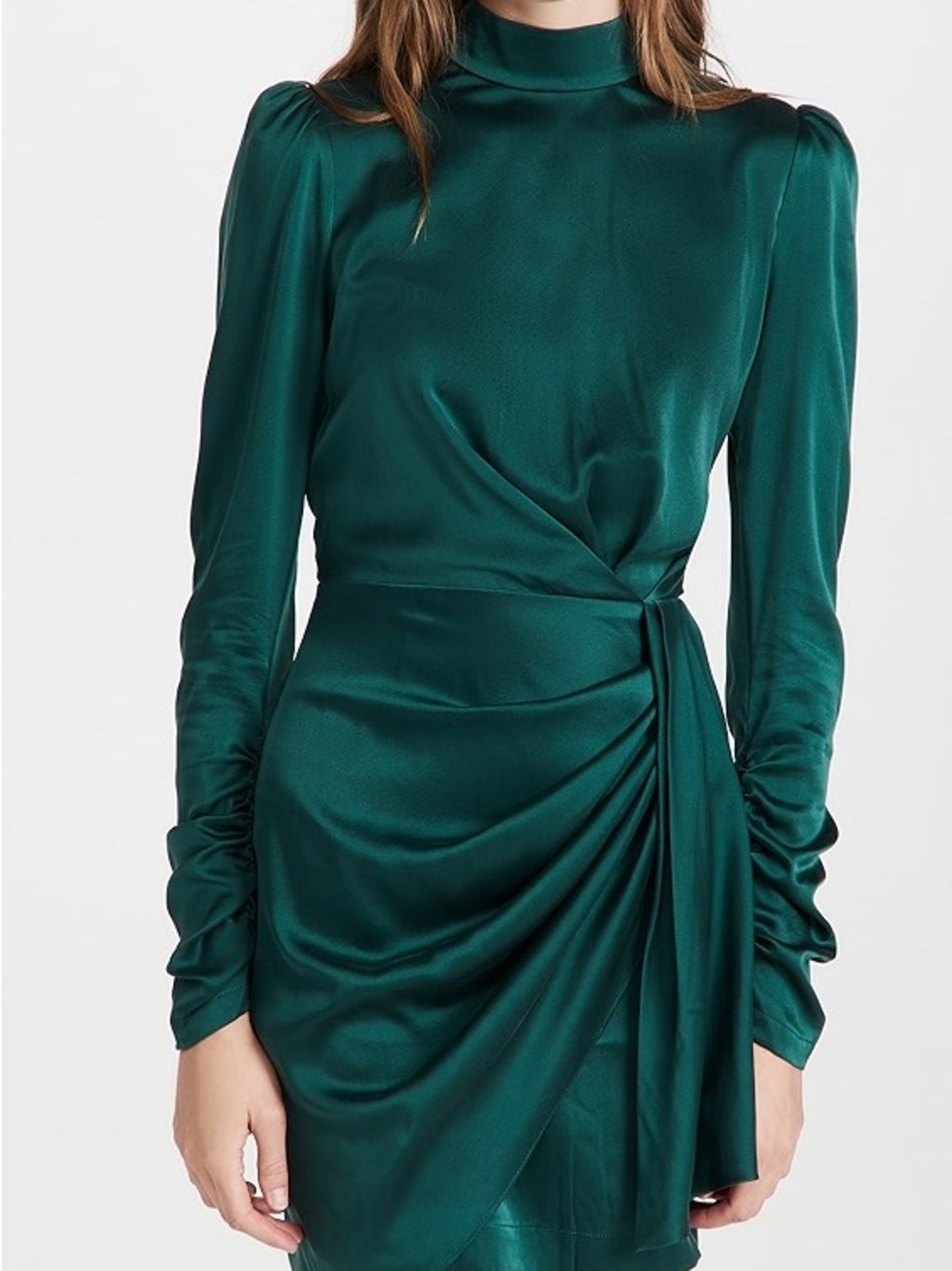 Zimmermann Emerald Green Silk Satin Mock Neck Long Sleeve Dress